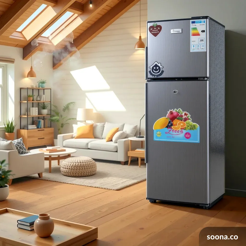 modern LG refrigerator 500L silver color on dark background, product photography